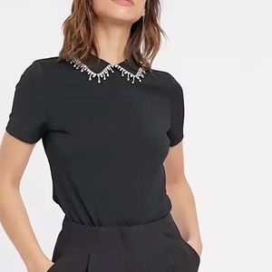 River Island rhinestone collar top in black